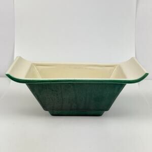 Vtg MCM California Pottery Footed Planter Green Glaze Rectangle Vase Cali-Cali